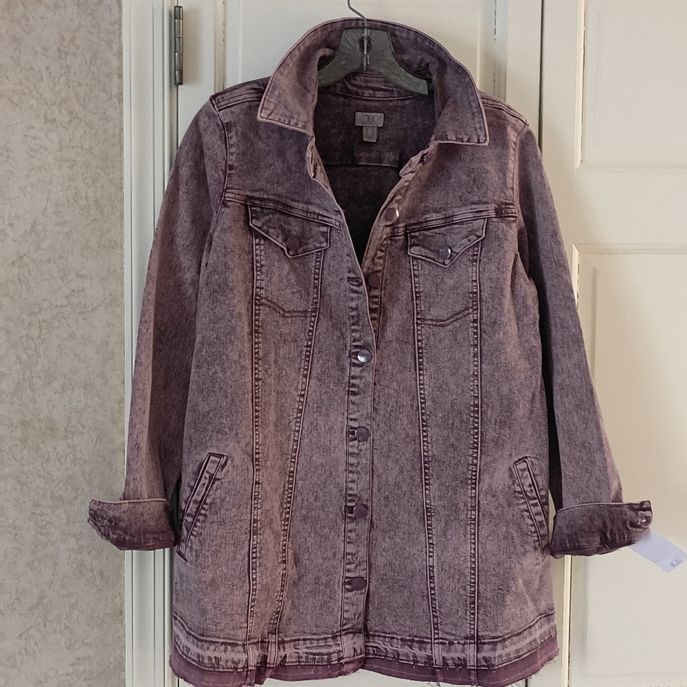 NWT.LOGO Lori Goldstein purple Stretch Denim Jacket.Pit To Pit 19" - Picture 2 of 7